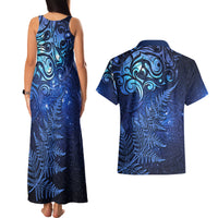New Zealand Matariki Couples Matching Tank Maxi Dress and Hawaiian Shirt Maori Pattern and Silver Fern LT03 - Polynesian Pride