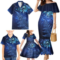 New Zealand Matariki Family Matching Mermaid Dress and Hawaiian Shirt Maori Pattern and Silver Fern LT03 - Polynesian Pride