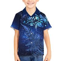 New Zealand Matariki Family Matching Off Shoulder Maxi Dress and Hawaiian Shirt Maori Pattern and Silver Fern LT03 Son's Shirt Blue - Polynesian Pride