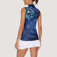 New Zealand Matariki Women Sleeveless Polo Shirt Maori Pattern and Silver Fern LT03 - Polynesian Pride