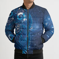 Aotearoa New Zealand New Year Bomber Puffer Jacket Tribal Koru Tattoo Blue Galaxy Maori Silver Fern LT03 - Polynesian Pride