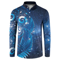 Aotearoa New Zealand New Year Button Sweatshirt Tribal Koru Tattoo Blue Galaxy Maori Silver Fern LT03 Blue - Polynesian Pride