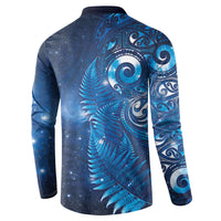 Aotearoa New Zealand New Year Button Sweatshirt Tribal Koru Tattoo Blue Galaxy Maori Silver Fern LT03 - Polynesian Pride