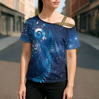 Aotearoa New Zealand New Year Cross Shoulder Shirt Tribal Koru Tattoo Blue Galaxy Maori Silver Fern LT03 - Polynesian Pride