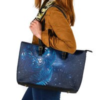 Aotearoa New Zealand New Year Leather Tote Bag Tribal Koru Tattoo Blue Galaxy Maori Silver Fern LT03 Blue - Polynesian Pride