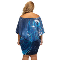 Aotearoa New Zealand New Year Off Shoulder Short Dress Tribal Koru Tattoo Blue Galaxy Maori Silver Fern LT03 - Polynesian Pride
