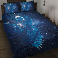 Aotearoa New Zealand New Year Quilt Bed Set Tribal Koru Tattoo Blue Galaxy Maori Silver Fern LT03 Blue - Polynesian Pride