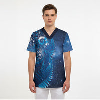 Aotearoa New Zealand New Year Scrub Top Tribal Koru Tattoo Blue Galaxy Maori Silver Fern LT03 - Polynesian Pride