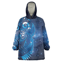 Aotearoa New Zealand New Year Wearable Blanket Hoodie Tribal Koru Tattoo Blue Galaxy Maori Silver Fern LT03 One Size Blue - Polynesian Pride