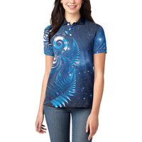 Aotearoa New Zealand New Year Women Polo Shirt Tribal Koru Tattoo Blue Galaxy Maori Silver Fern LT03 - Polynesian Pride