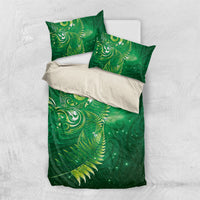 Aotearoa New Zealand New Year Bedding Set Tribal Koru Tattoo Green Galaxy Maori Silver Fern LT03 US Twin 172cm x 218cm Green - Polynesian Pride