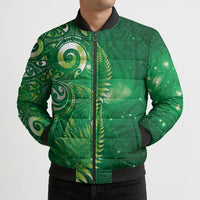 Aotearoa New Zealand New Year Bomber Puffer Jacket Tribal Koru Tattoo Green Galaxy Maori Silver Fern LT03 - Polynesian Pride