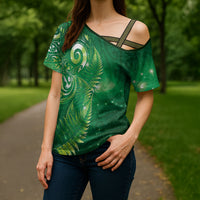 Aotearoa New Zealand New Year Cross Shoulder Shirt Tribal Koru Tattoo Green Galaxy Maori Silver Fern LT03 - Polynesian Pride