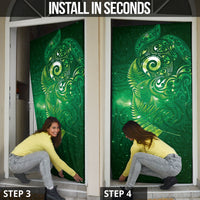 Aotearoa New Zealand New Year Door Cover Tribal Koru Tattoo Green Galaxy Maori Silver Fern LT03 - Polynesian Pride