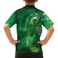 Aotearoa New Zealand New Year Family Matching Puletasi and Hawaiian Shirt Tribal Koru Tattoo Green Galaxy Maori Silver Fern LT03 - Polynesian Pride