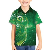 Aotearoa New Zealand New Year Kid Hawaiian Shirt Tribal Koru Tattoo Green Galaxy Maori Silver Fern LT03 Kid Green - Polynesian Pride