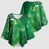 Aotearoa New Zealand New Year Kimono Sleeve Blouse Tribal Koru Tattoo Green Galaxy Maori Silver Fern LT03 - Polynesian Pride