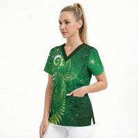 Aotearoa New Zealand New Year Scrub Top Tribal Koru Tattoo Green Galaxy Maori Silver Fern LT03 - Polynesian Pride