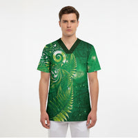 Aotearoa New Zealand New Year Scrub Top Tribal Koru Tattoo Green Galaxy Maori Silver Fern LT03 - Polynesian Pride