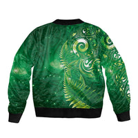 Aotearoa New Zealand New Year Sleeve Zip Bomber Jacket Tribal Koru Tattoo Green Galaxy Maori Silver Fern LT03 - Polynesian Pride