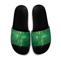 Aotearoa New Zealand New Year Slide Sandals Tribal Koru Tattoo Green Galaxy Maori Silver Fern LT03 Green - Polynesian Pride
