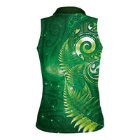Aotearoa New Zealand New Year Women Sleeveless Polo Shirt Tribal Koru Tattoo Green Galaxy Maori Silver Fern LT03 - Polynesian Pride