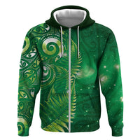 Aotearoa New Zealand New Year Zip Hoodie Tribal Koru Tattoo Green Galaxy Maori Silver Fern LT03 Zip Hoodie Green - Polynesian Pride