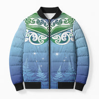 Aotearoa New Zealand New Year Bomber Puffer Jacket Maori Motifs with Silver Fern and Matariki Stars LT03 Unisex Multicolor - Polynesian Pride