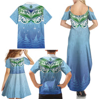 Aotearoa New Zealand New Year Family Matching Summer Maxi Dress and Hawaiian Shirt Maori Motifs with Silver Fern and Matariki Stars LT03 - Polynesian Pride