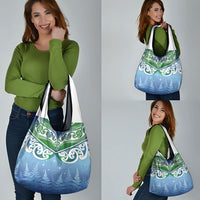 Aotearoa New Zealand New Year Grocery Bag Maori Motifs with Silver Fern and Matariki Stars LT03 - Polynesian Pride