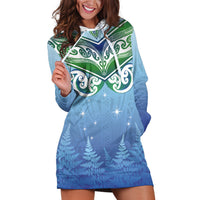 Aotearoa New Zealand New Year Hoodie Dress Maori Motifs with Silver Fern and Matariki Stars LT03 Multicolor - Polynesian Pride