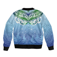 Aotearoa New Zealand New Year Sleeve Zip Bomber Jacket Maori Motifs with Silver Fern and Matariki Stars LT03 - Polynesian Pride
