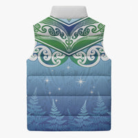 Aotearoa New Zealand New Year Sleeveless Puffer Jacket Maori Motifs with Silver Fern and Matariki Stars LT03 - Polynesian Pride