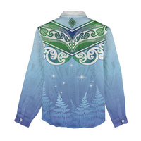 Aotearoa New Zealand New Year Women Casual Shirt Maori Motifs with Silver Fern and Matariki Stars LT03 - Polynesian Pride