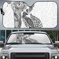 Aotearoa Moko Tribal Tattoo Auto Sun Shade New Zealand Maori Penguin and Fantail White Color LT03 White - Polynesian Pride