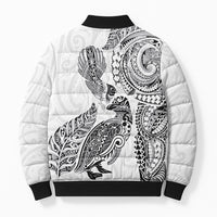 Aotearoa Moko Tribal Tattoo Bomber Puffer Jacket New Zealand Maori Penguin and Fantail White Color LT03 - Polynesian Pride