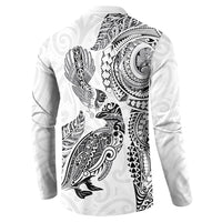 Aotearoa Moko Tribal Tattoo Button Sweatshirt New Zealand Maori Penguin and Fantail White Color LT03 - Polynesian Pride