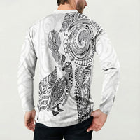 Aotearoa Moko Tribal Tattoo Button Sweatshirt New Zealand Maori Penguin and Fantail White Color LT03 - Polynesian Pride