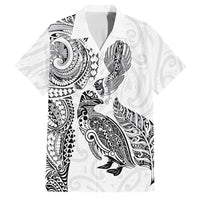 Aotearoa Moko Tribal Tattoo Family Matching Mermaid Dress and Hawaiian Shirt New Zealand Maori Penguin and Fantail White Color LT03 Dad's Shirt - Short Sleeve White - Polynesian Pride