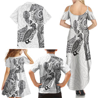Aotearoa Moko Tribal Tattoo Family Matching Summer Maxi Dress and Hawaiian Shirt New Zealand Maori Penguin and Fantail White Color LT03 - Polynesian Pride
