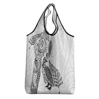 Aotearoa Moko Tribal Tattoo Grocery Bag New Zealand Maori Penguin and Fantail White Color LT03 - Polynesian Pride