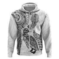 Aotearoa Moko Tribal Tattoo Hoodie New Zealand Maori Penguin and Fantail White Color LT03 Zip Hoodie White - Polynesian Pride