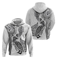 Aotearoa Moko Tribal Tattoo Hoodie New Zealand Maori Penguin and Fantail White Color LT03 - Polynesian Pride