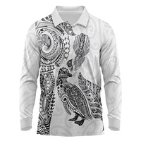 Aotearoa Moko Tribal Tattoo Long Sleeve Polo Shirt New Zealand Maori Penguin and Fantail White Color LT03 White - Polynesian Pride