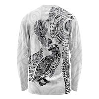 Aotearoa Moko Tribal Tattoo Long Sleeve Shirt New Zealand Maori Penguin and Fantail White Color LT03 - Polynesian Pride