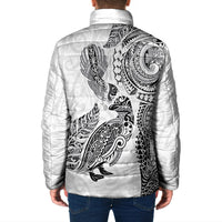 Aotearoa Moko Tribal Tattoo Padded Jacket New Zealand Maori Penguin and Fantail White Color LT03 - Polynesian Pride