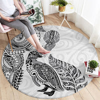 Aotearoa Moko Tribal Tattoo Round Carpet New Zealand Maori Penguin and Fantail White Color LT03 - Polynesian Pride