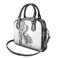 Aotearoa Moko Tribal Tattoo Shoulder Handbag New Zealand Maori Penguin and Fantail White Color LT03 - Polynesian Pride
