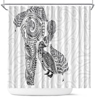 Aotearoa Moko Tribal Tattoo Shower Curtain New Zealand Maori Penguin and Fantail White Color LT03 White - Polynesian Pride