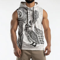 Aotearoa Moko Tribal Tattoo Sleeveless Hoodie New Zealand Maori Penguin and Fantail White Color LT03 - Polynesian Pride